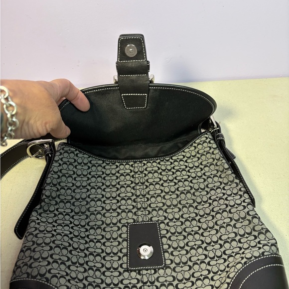 Coach 6376 Signature Mini C Canvas Black Flap Buckle Shoulder Bag Purse - Picture 5 of 12